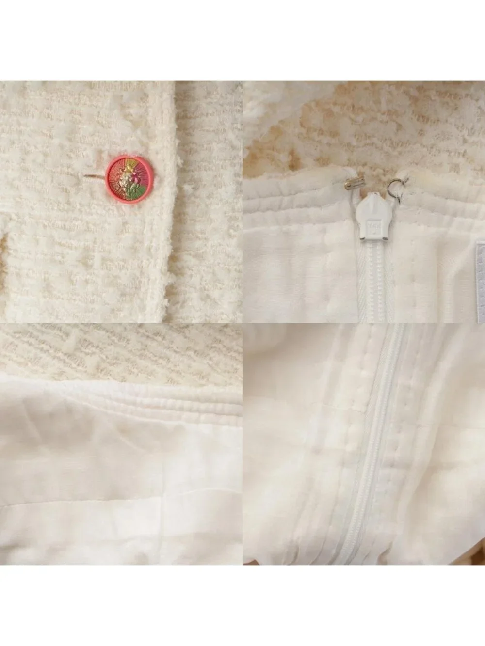 Chanel Tweed Lion Button Jacket Dress Set White 34